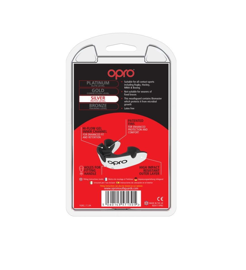 Opro Adult Self-Fit Gum Shield - Black/White Back