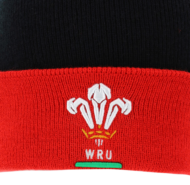Welsh Rugby Black Pompom Beanie front