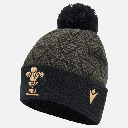 Welsh Rugby 2024/25 black triangle pom pom beanie