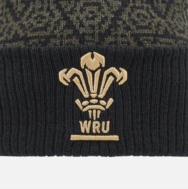 Welsh Rugby 2024/25 black triangle pom pom beanie 1