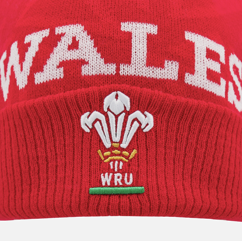 Welsh Rugby 2024/25 red pathway pom pom beanie front