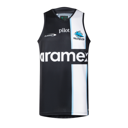 2026 Cronulla Sharks Mens Training Singlet - Black 1