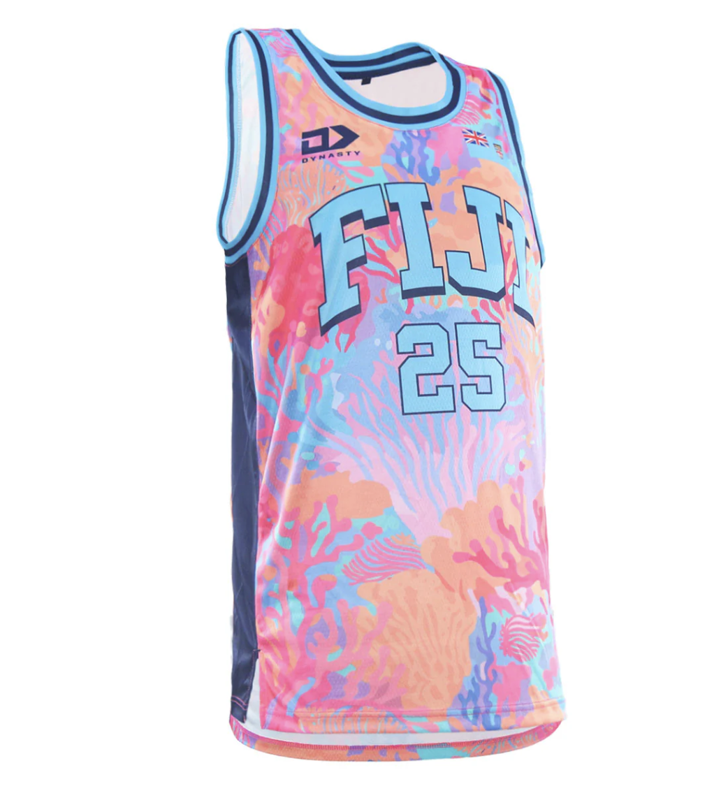 2025 Fiji Bati Mens Basketball Singlet - Coral right 2025 Fiji Bati Mens Basketball Singlet - Coral right